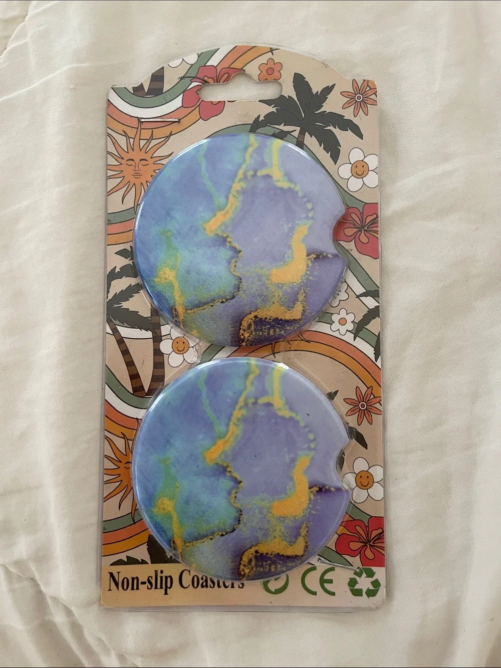 Blue Marble Non Slip Tile Coasters for your Car